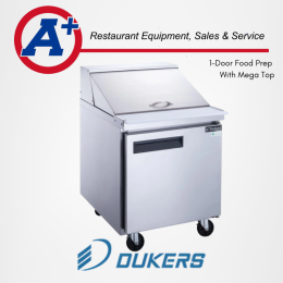 Dukers DSP29-12M-S1 1-Door Commercial Food Prep Table Refrigerator in Stainless Steel with Mega Top